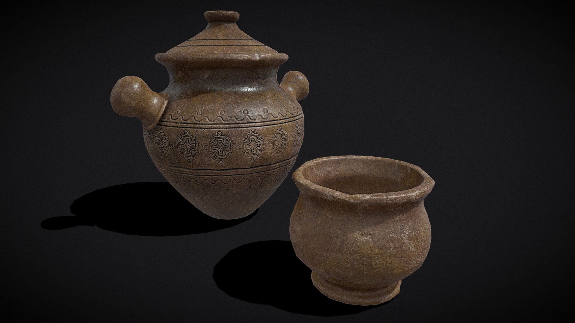 Engraved Earthenware Bean Pot 3d model