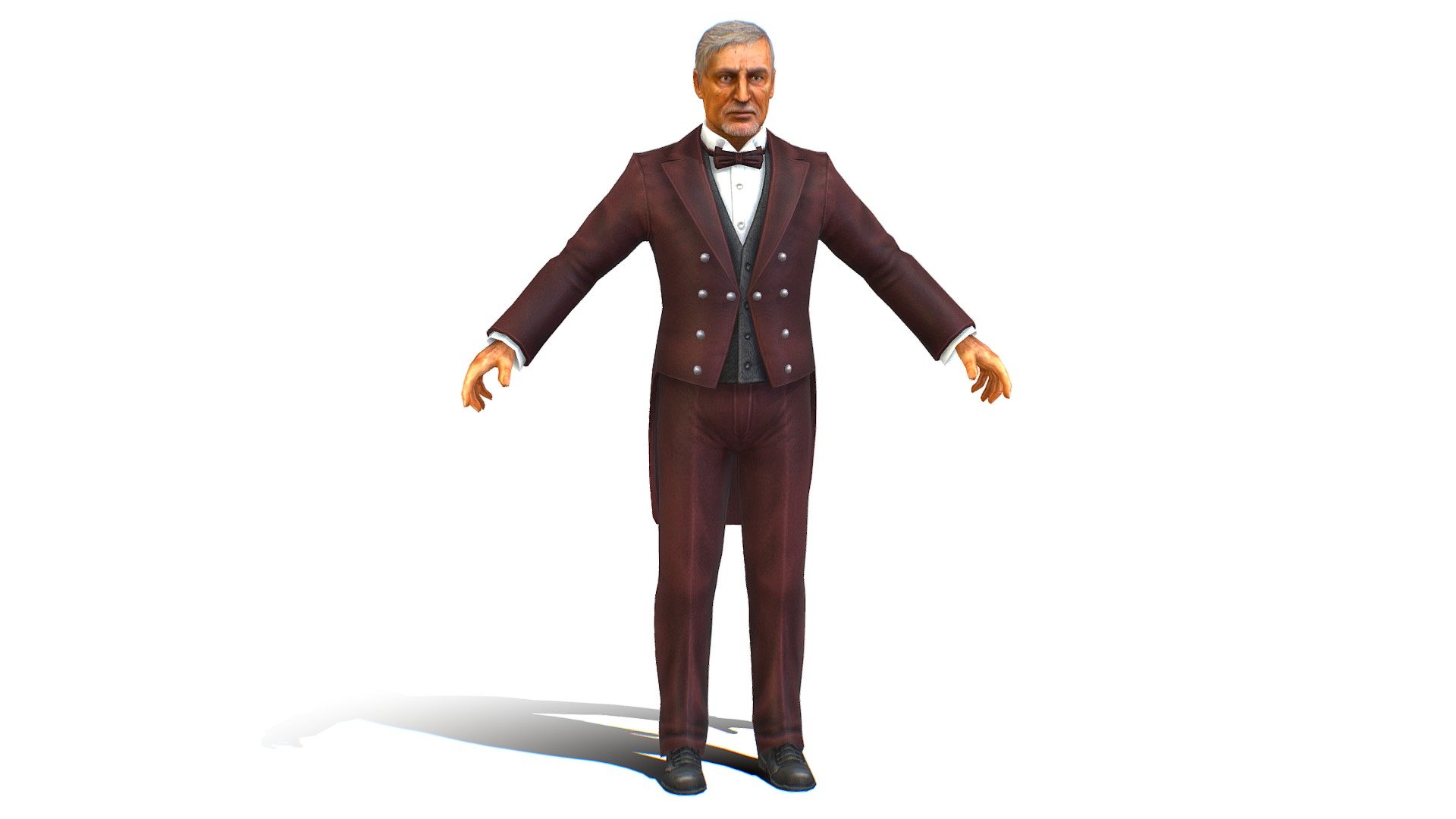 Old Man Concierge in Brown Suit 3d model