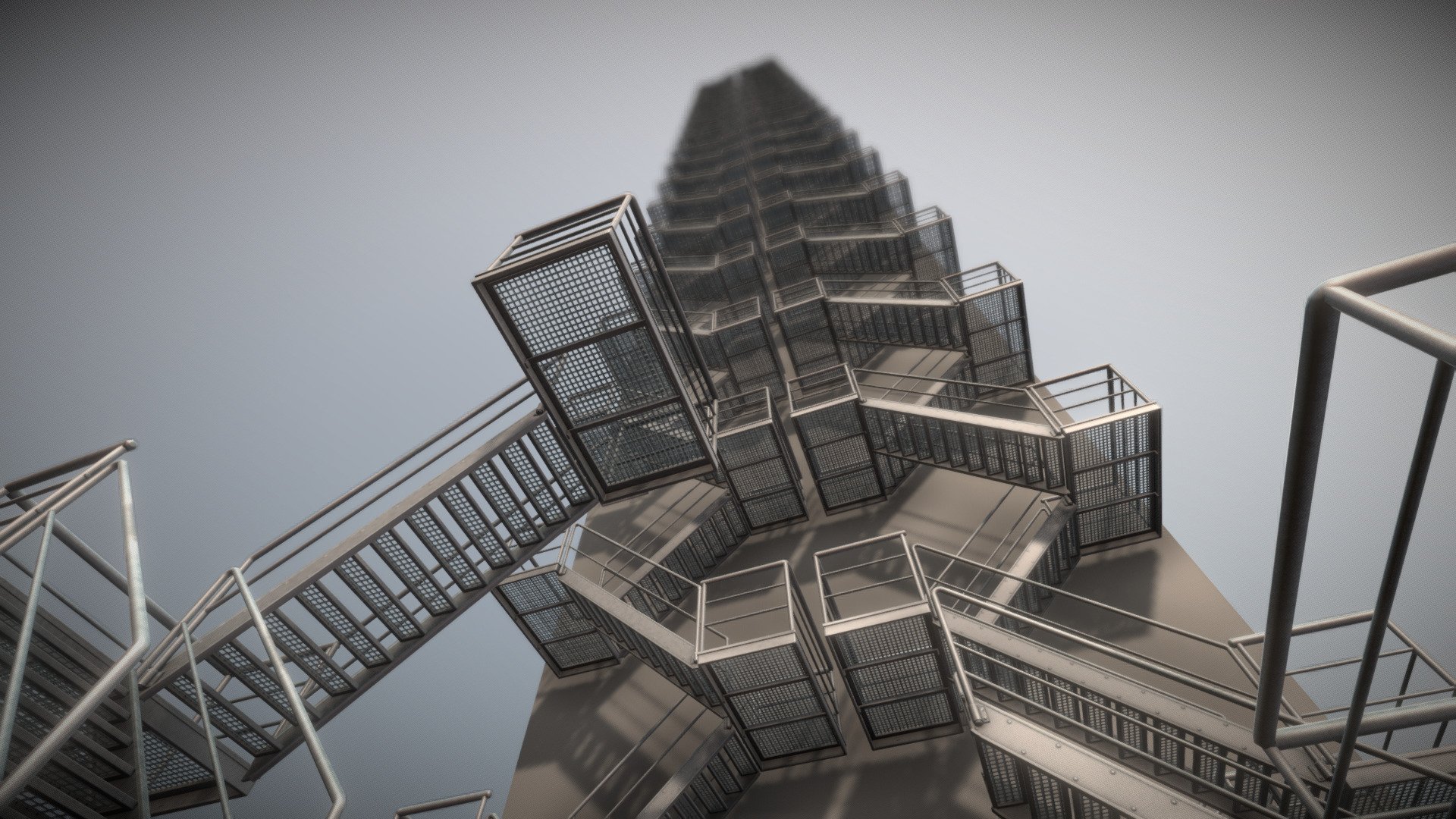 Industrial Staircase Low-Poly (Galvanized) 3d model