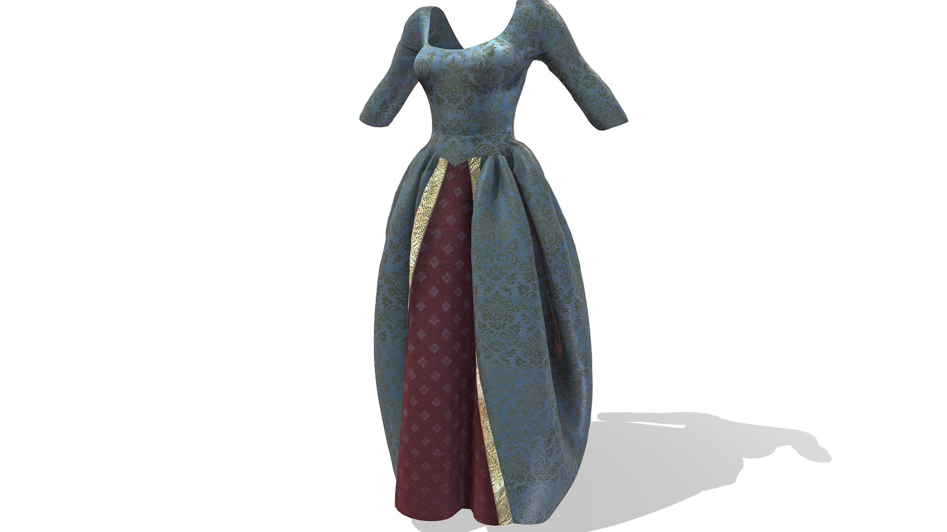 Female 18th Century Gown Dress v4 3d model