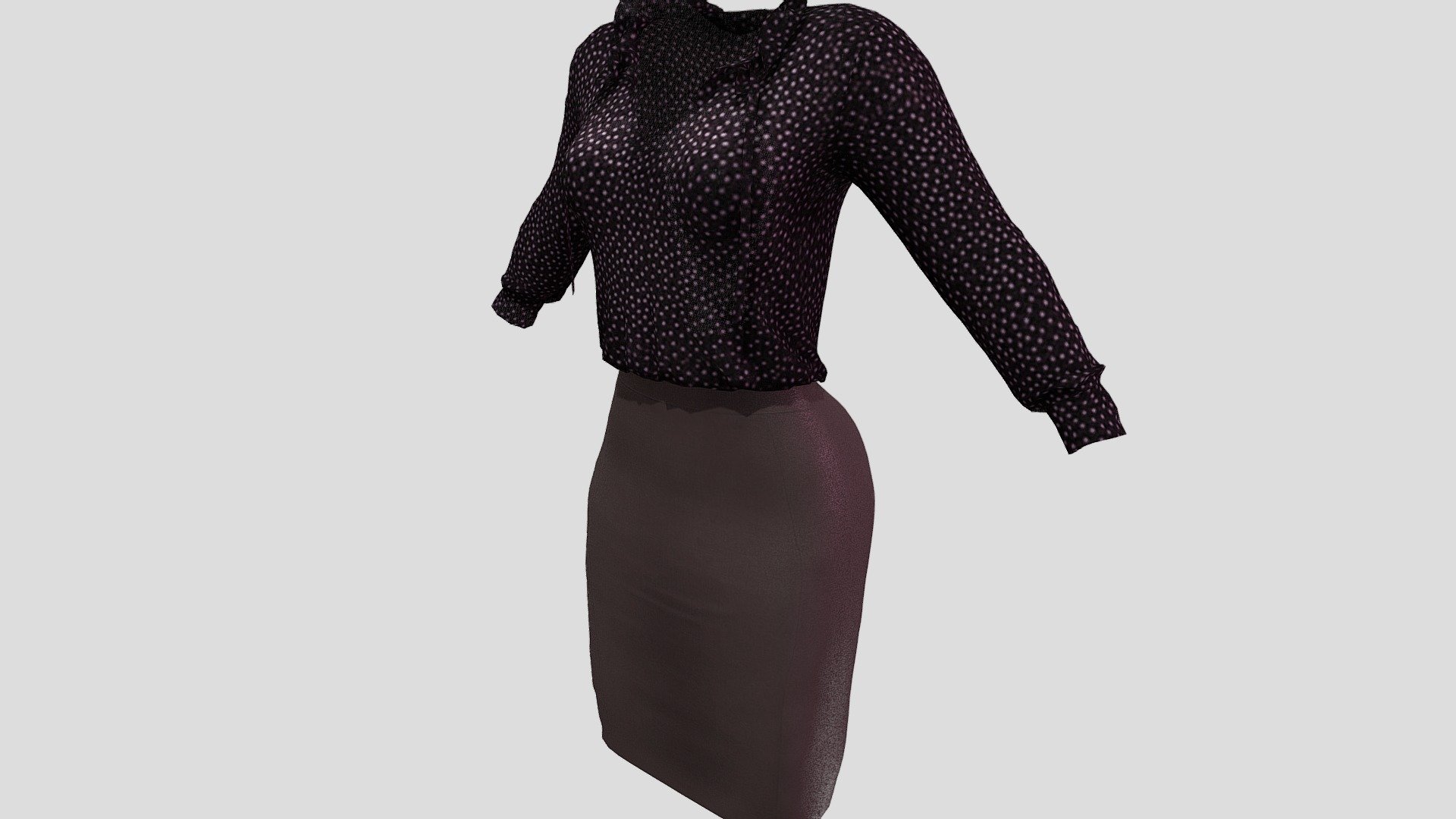 Female Pencil Skirt Blouse Outfit 3d model