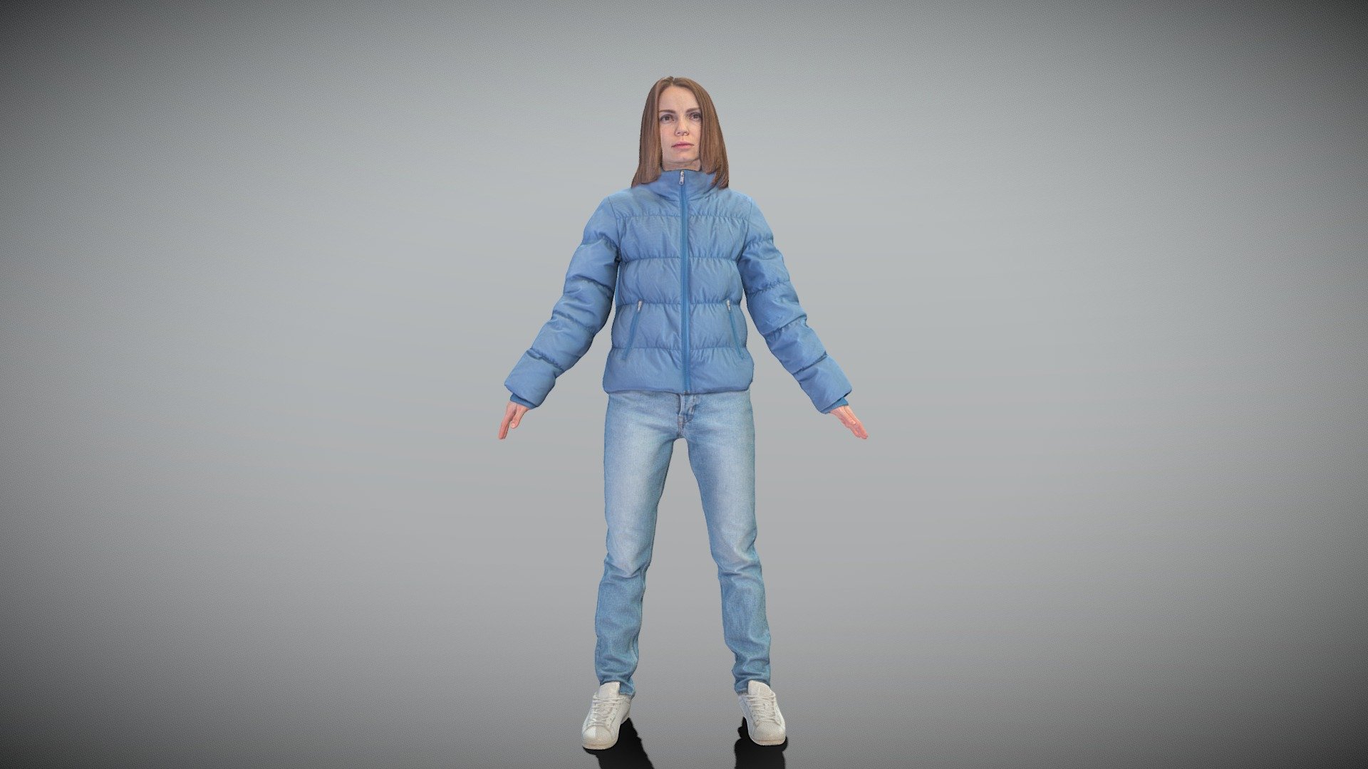 Woman in puffer jacket in A-pose 375 3d model