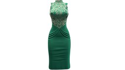 Female Skin Effect Emerald Green Pencil Dress