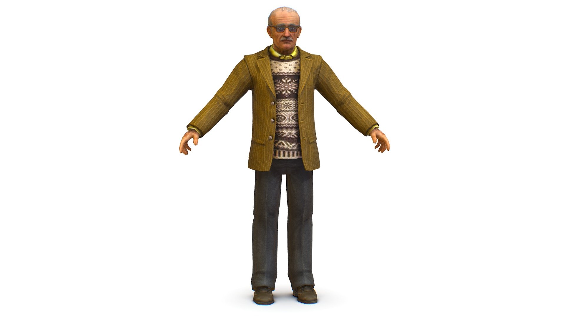 Old Man Professor Sweater Jacket Glasses 3d model