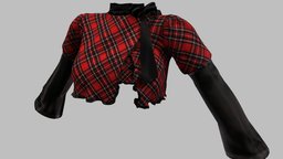 Female Red And Black Plaid Long Sleeves Crop Top