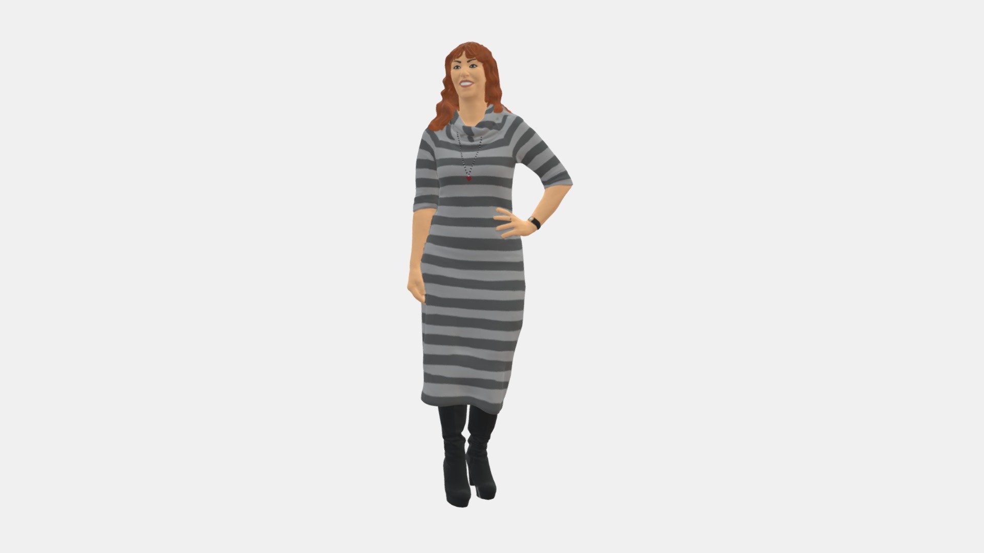 Woman In Striped Red Hair 0576 3d model