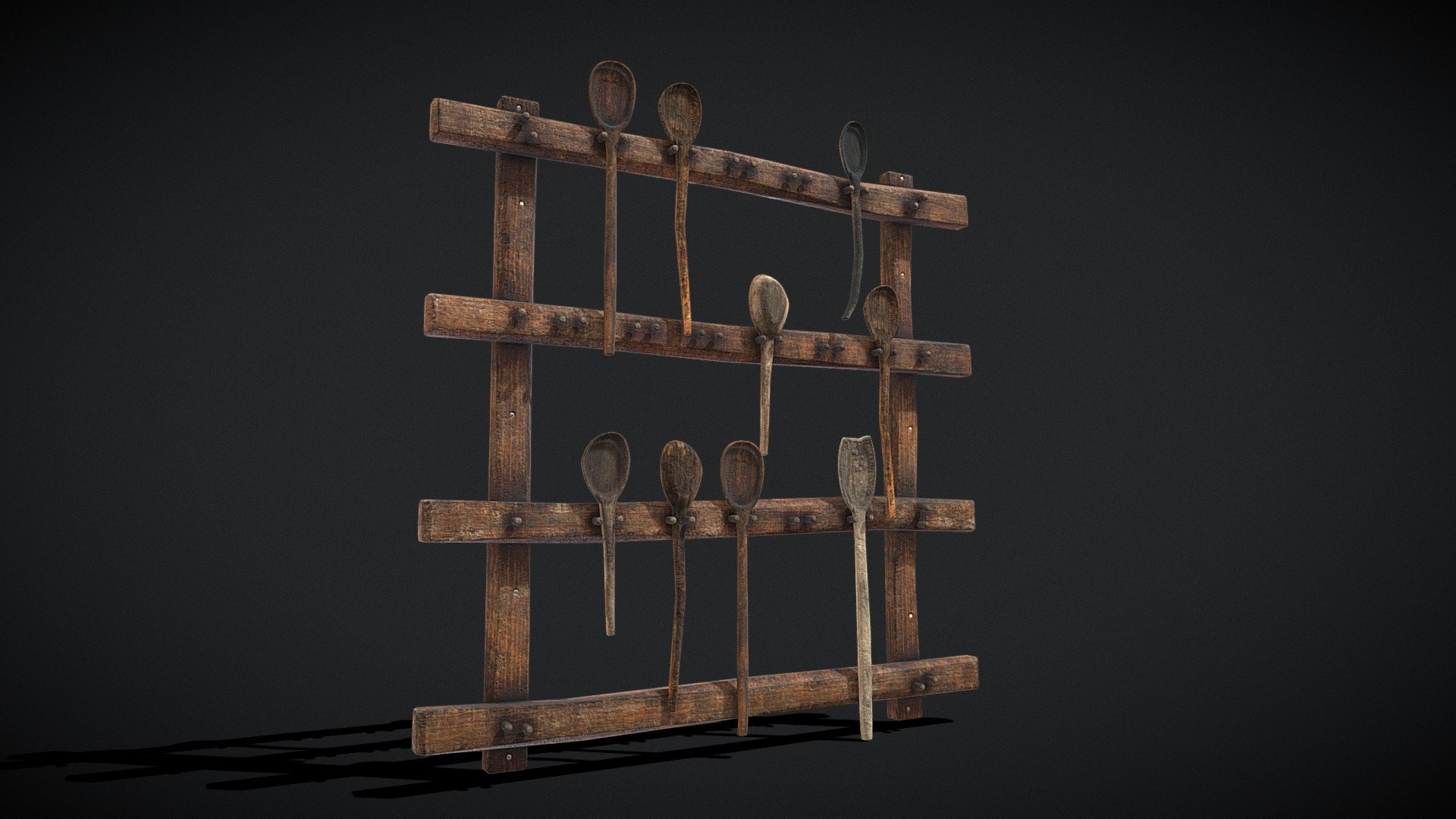 Worn Wooden Spoons Rack 3d model