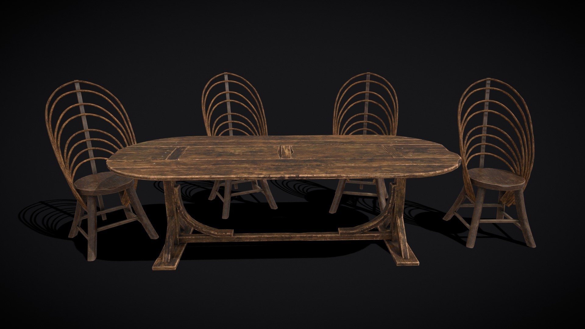 Rustic Table and Bent Stick Chairs 3d model