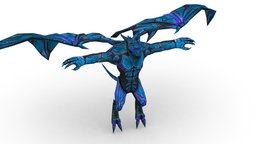 Low Poly Stone Blue Ice Gargoyle Monster