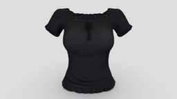 Female Ruffled Neck Black Blouse