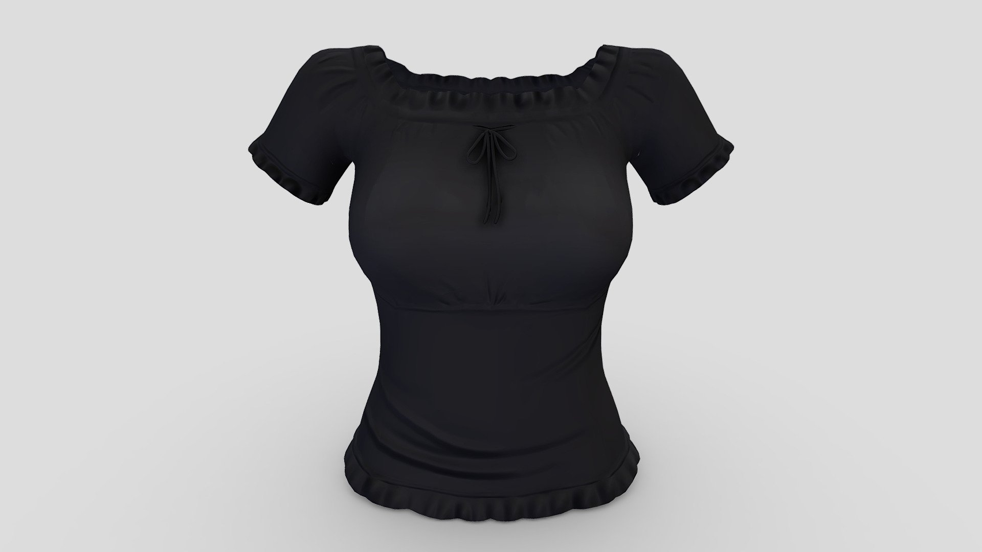 Female Ruffled Neck Black Blouse 3d model