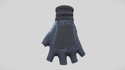 Blue Leather Tactical Fingerless Gloves