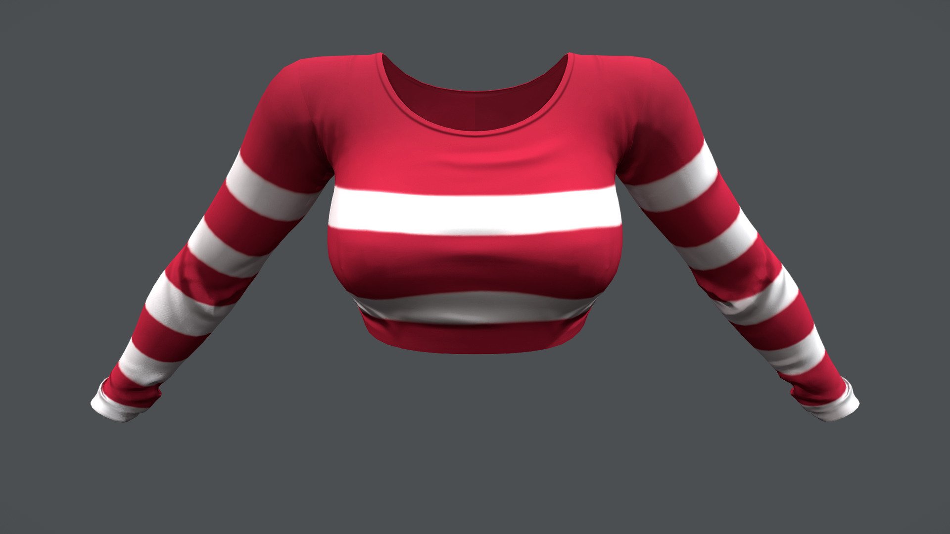 Female Sriped Long Sleeves Crop Sweater 3d model