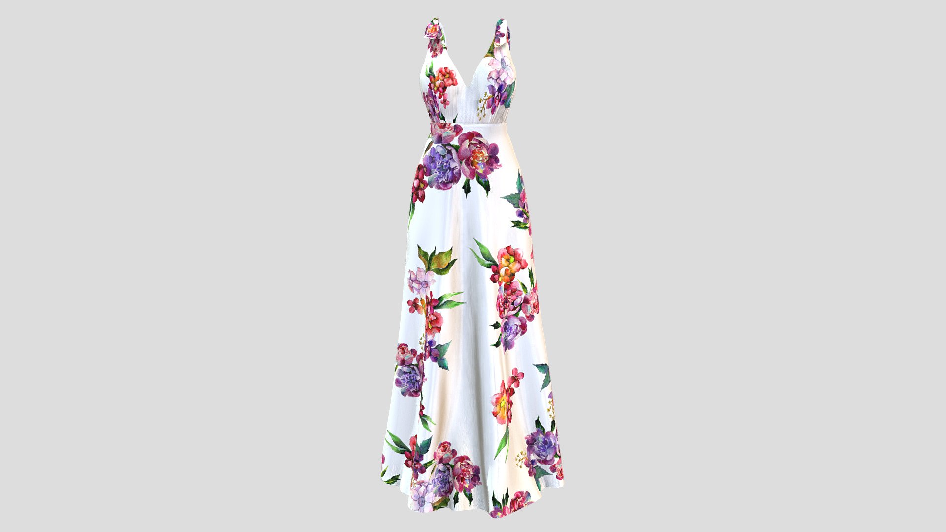 Female Backless V Neck Floral Sundress 3d model