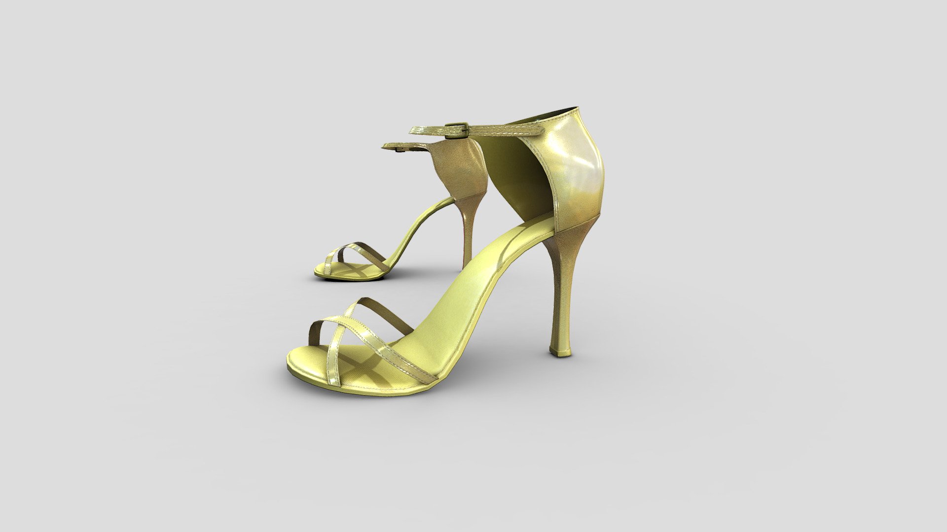 Female Ankle Straps High Heels Gold Court Shoes 3d model