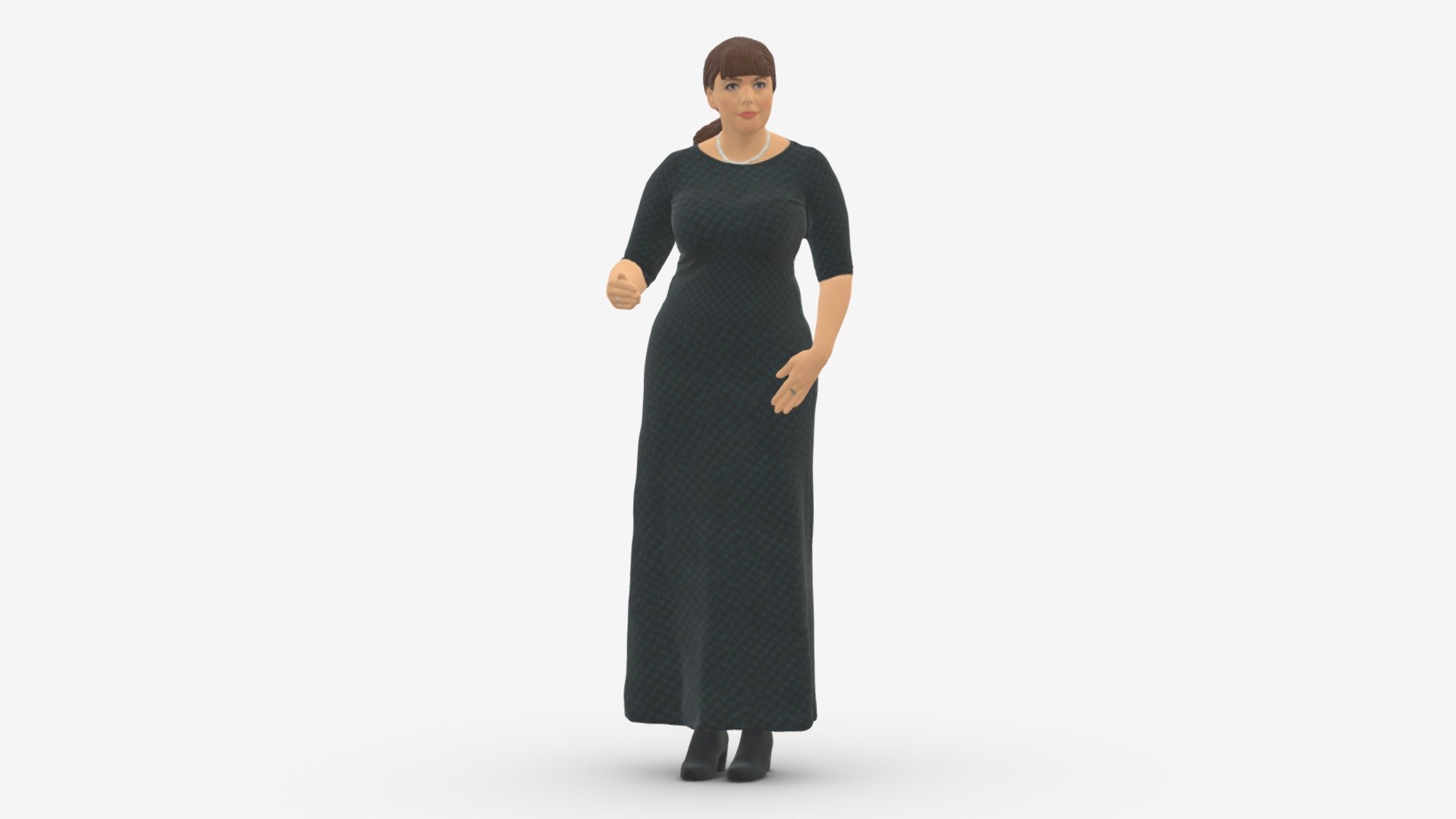 Woman In Green Black Dress 0744 3d model