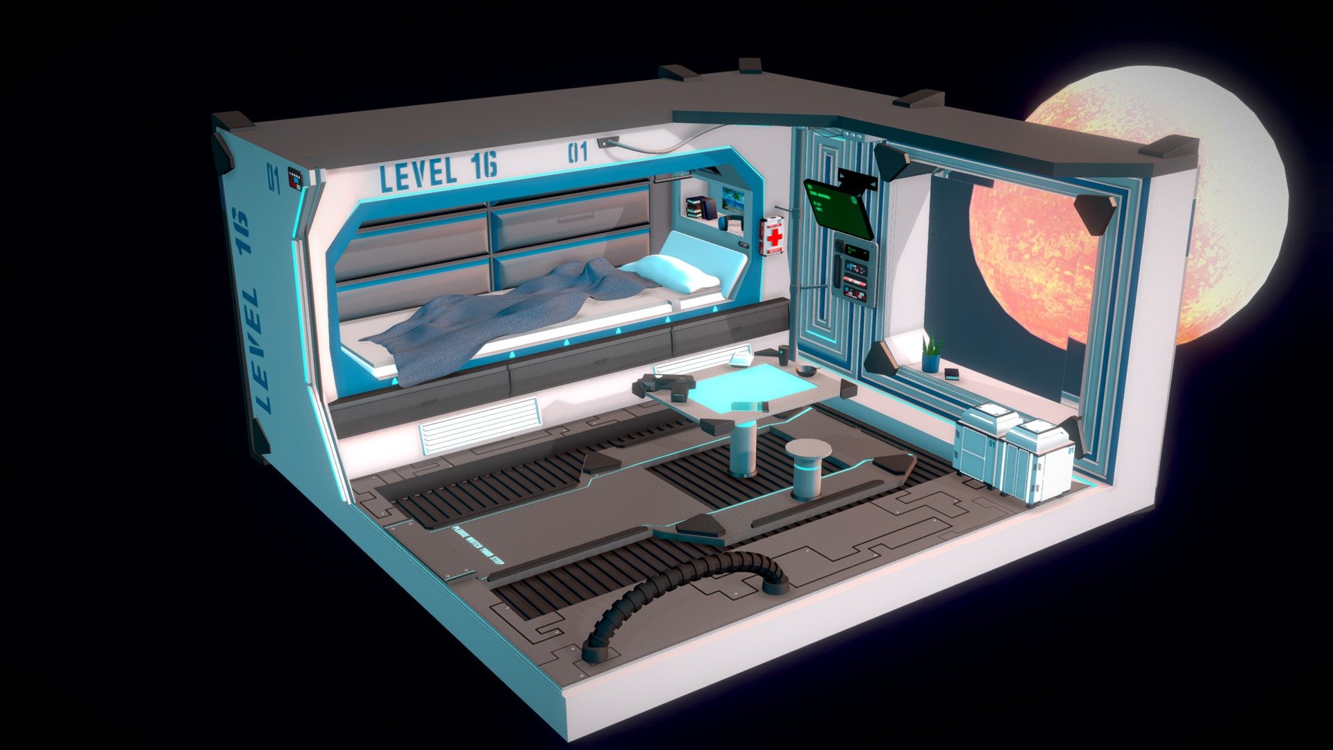 SCi Fi isometric bedroom on space station 3d model