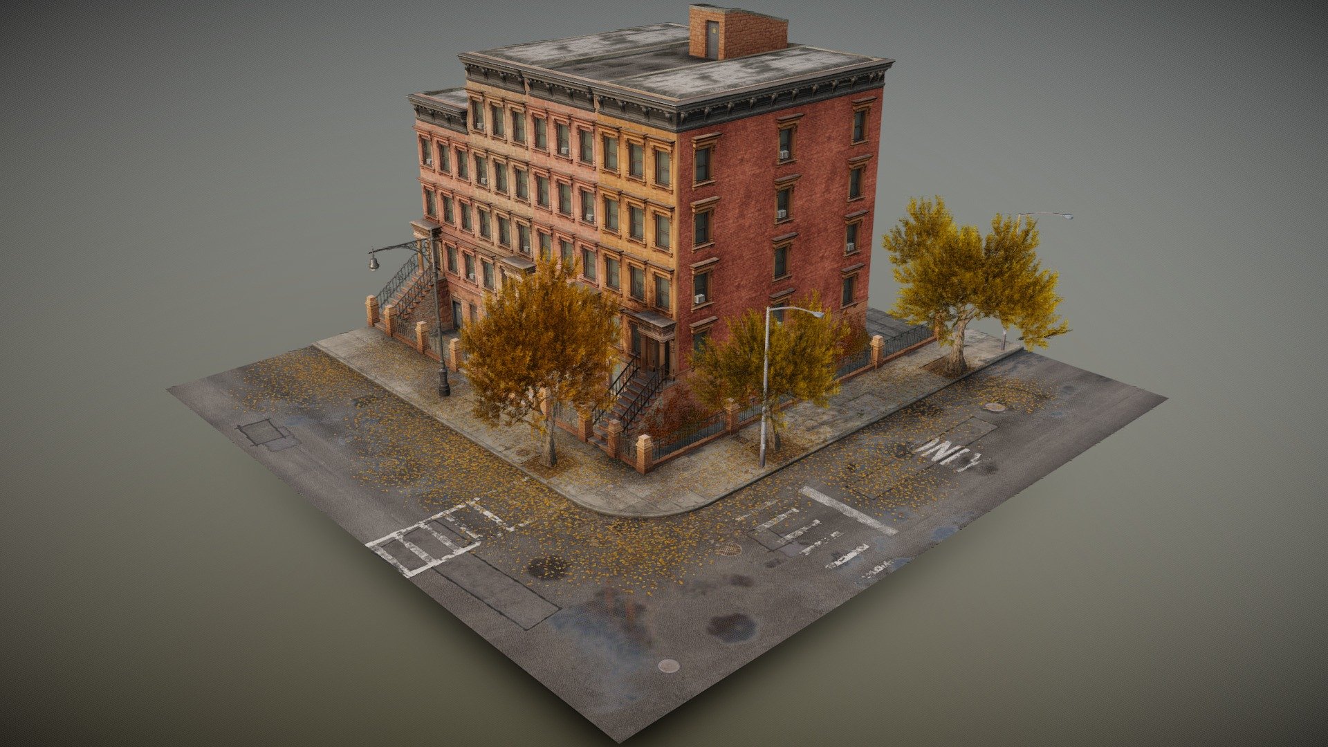 Cozy Autumn Brooklyn Neighbourhood Kit 3d model