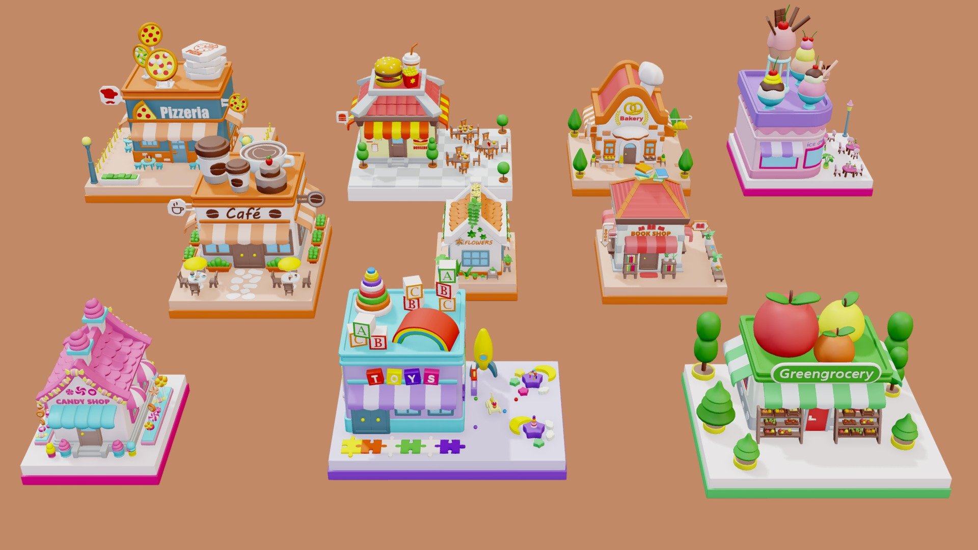 Cartoon Stores / Eateries Islands Exteriors 3d model