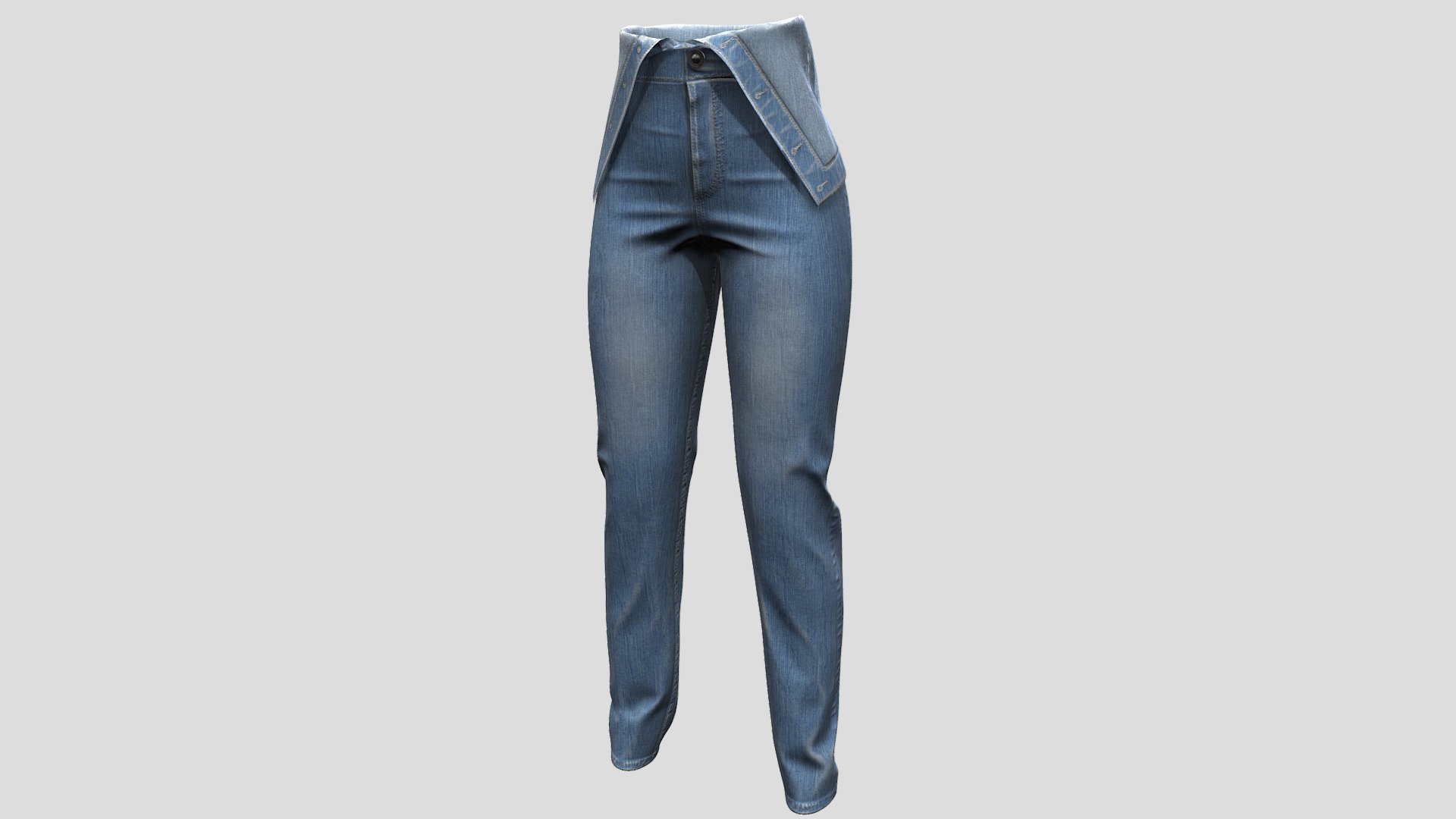 Female Foldover Waist Boyfriend Denim Pants 3d model