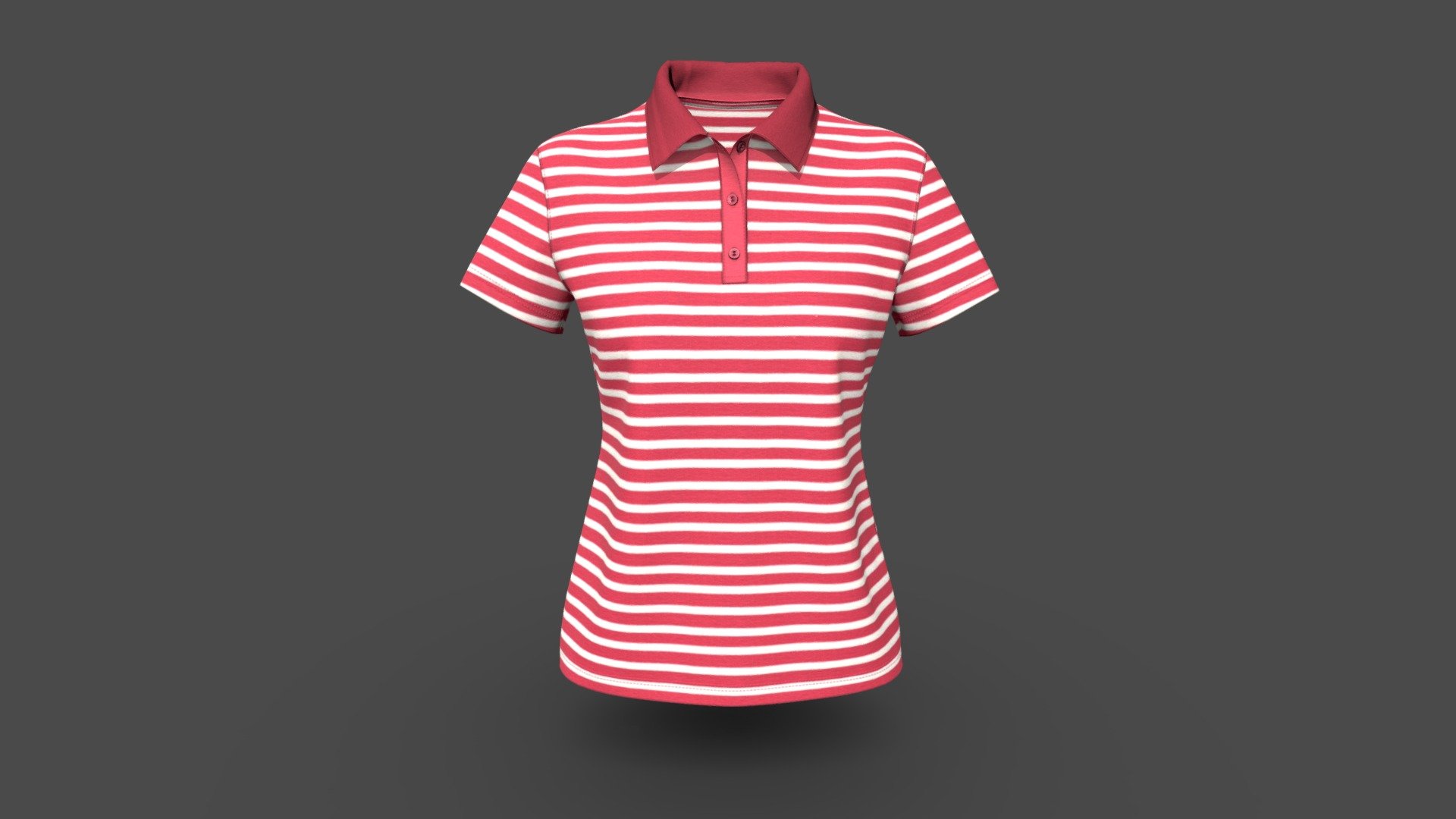 Women Classic Strip Polo Shirt 3d model