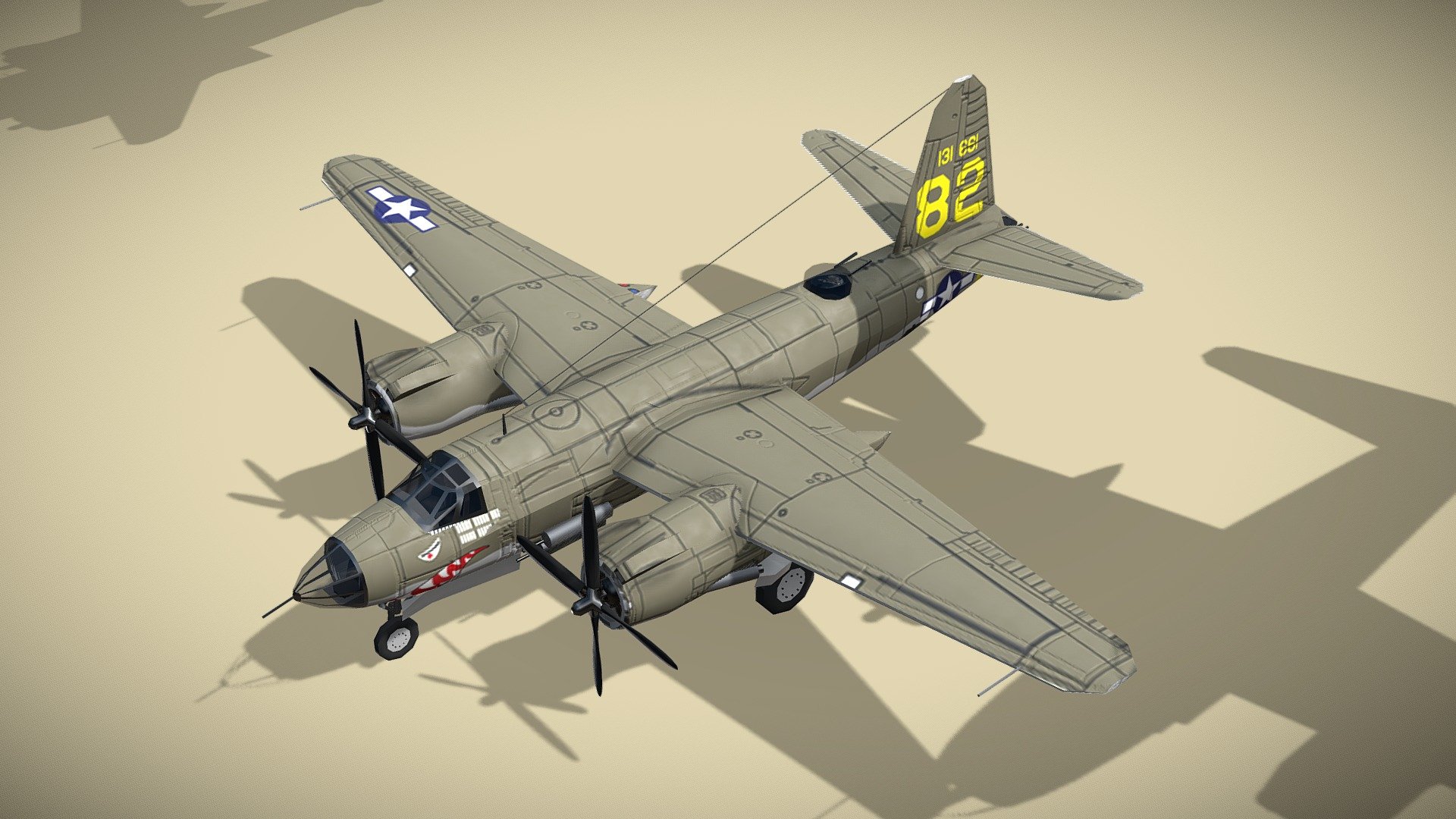 Martin B-26 Marauder lowpoly WW2 bomber 3d model