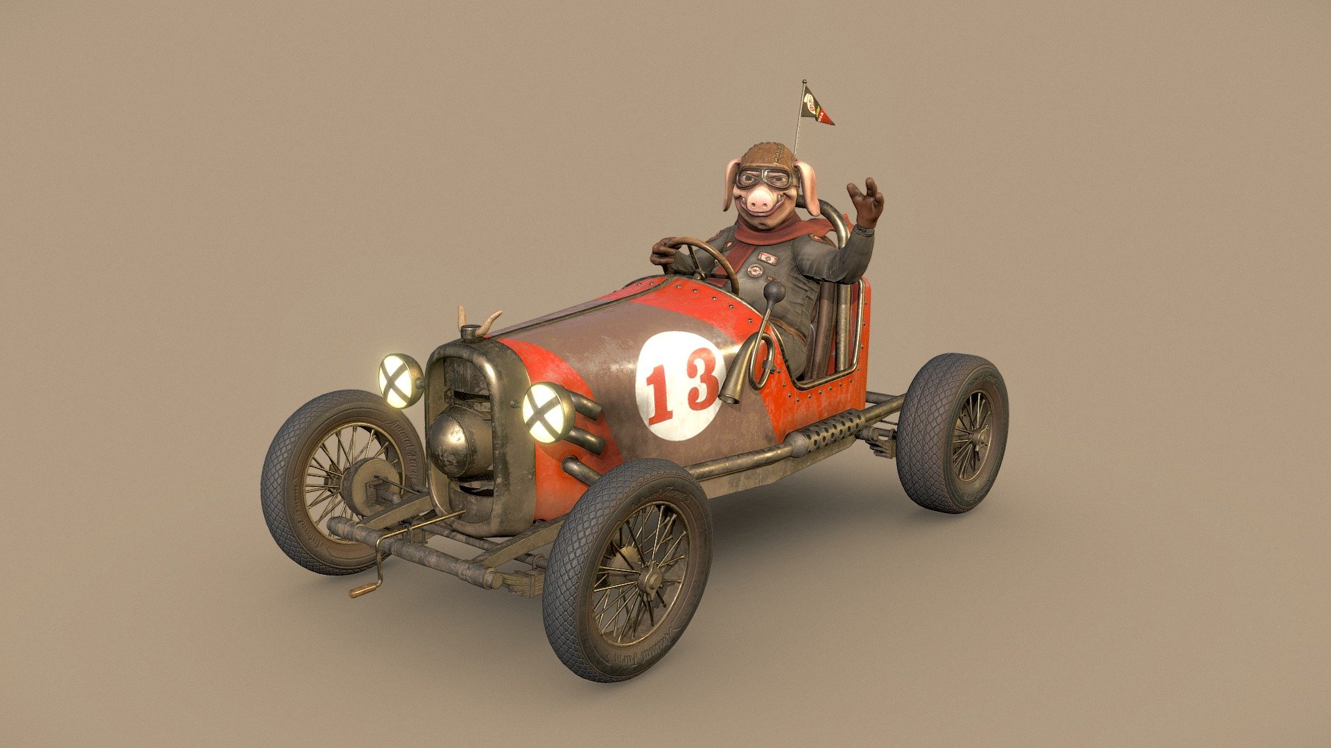 Pig racing car 3d model