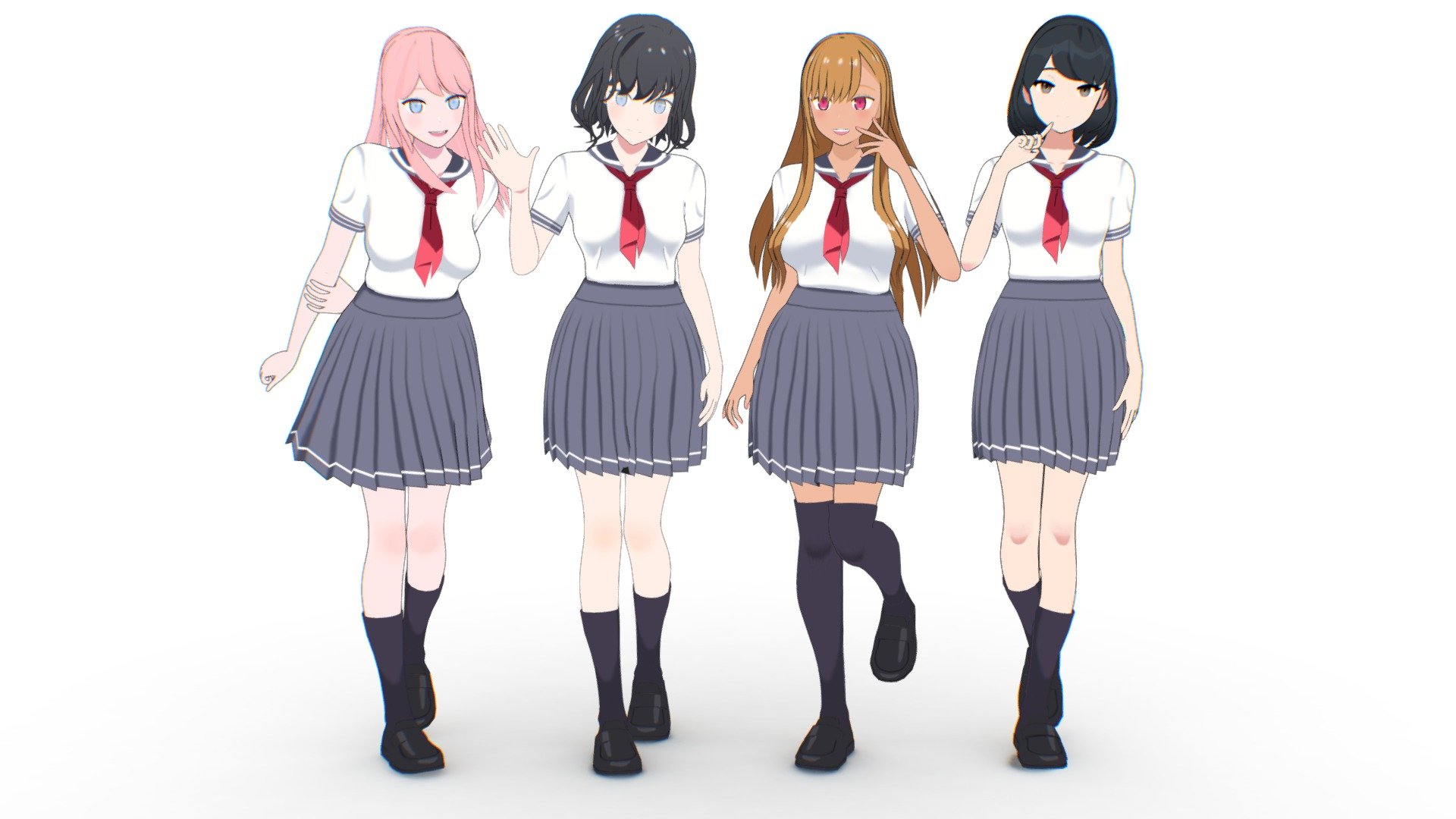 Female Anime Student 3D Collection 3d model