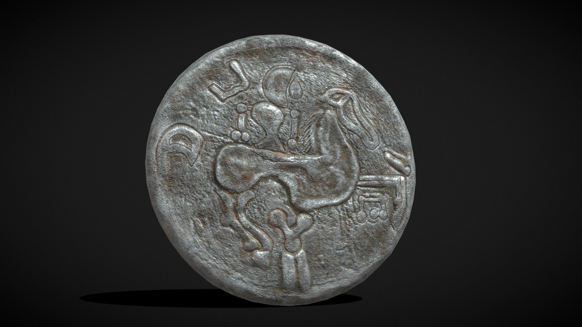 Medieval Engraved Horse Coin 3d model