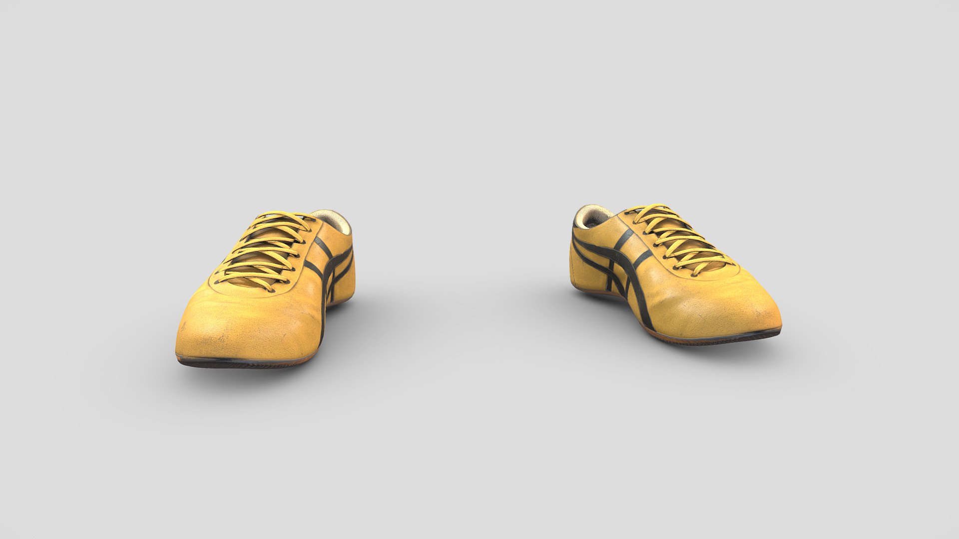 Yellow Leather Flat Sports Shoes Sneakers 3d model