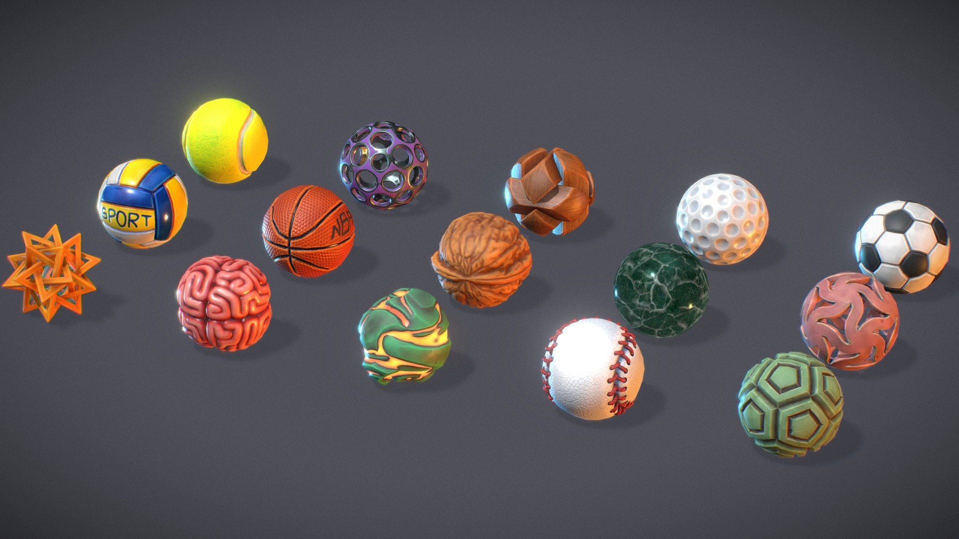 Low Poly Stylized Balls Pack 3d model