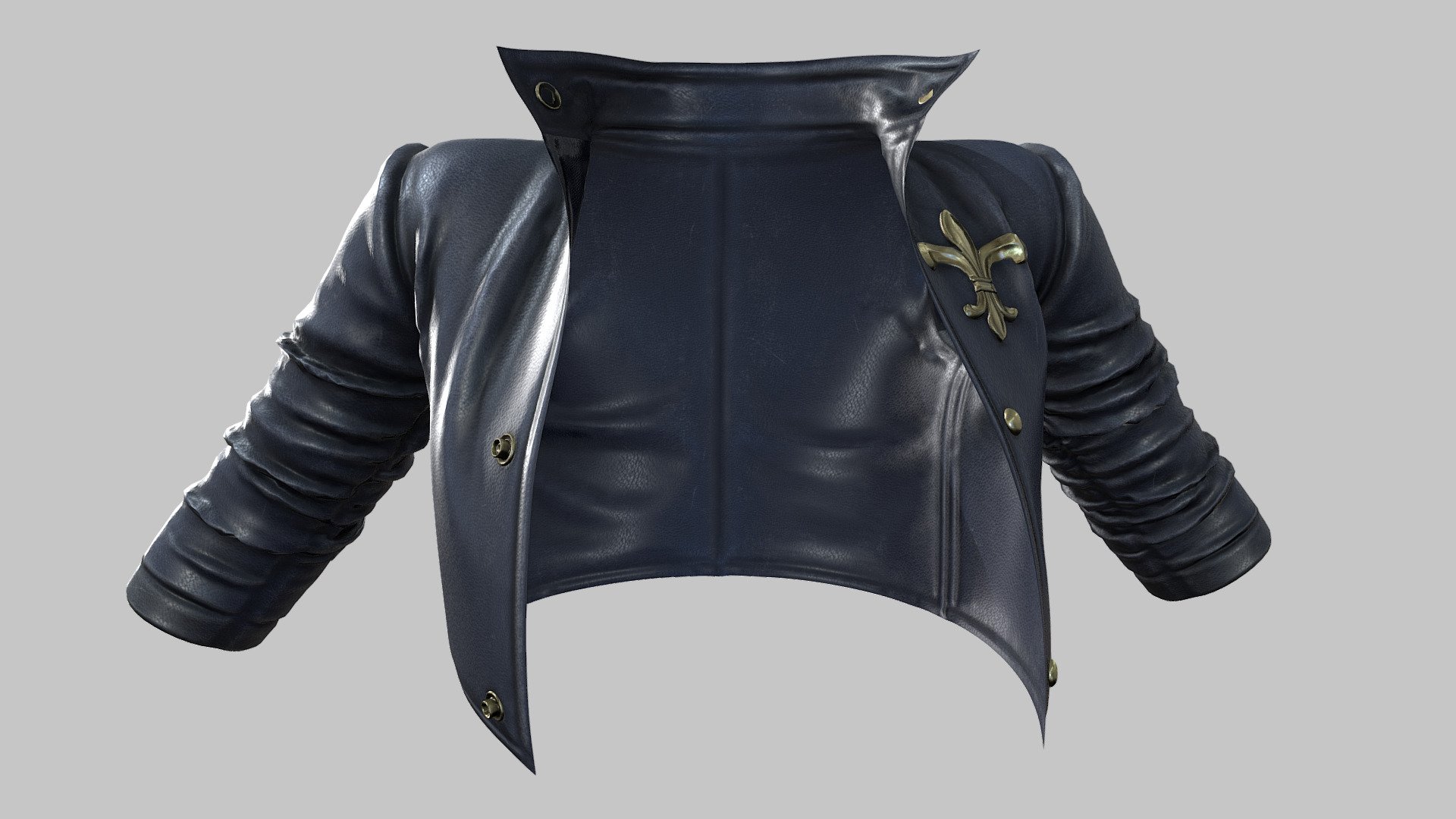 Female Standing Collar Navy Crop Jacket 3d model