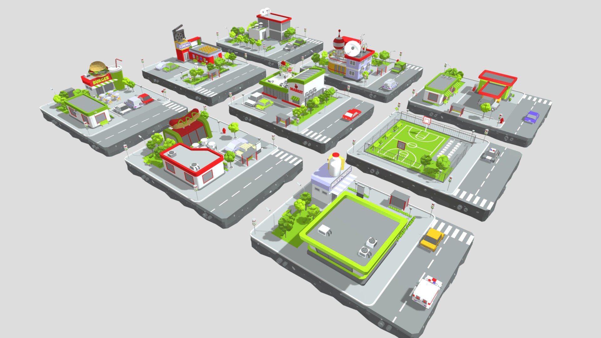 Cartoon Low Poly City 3d model