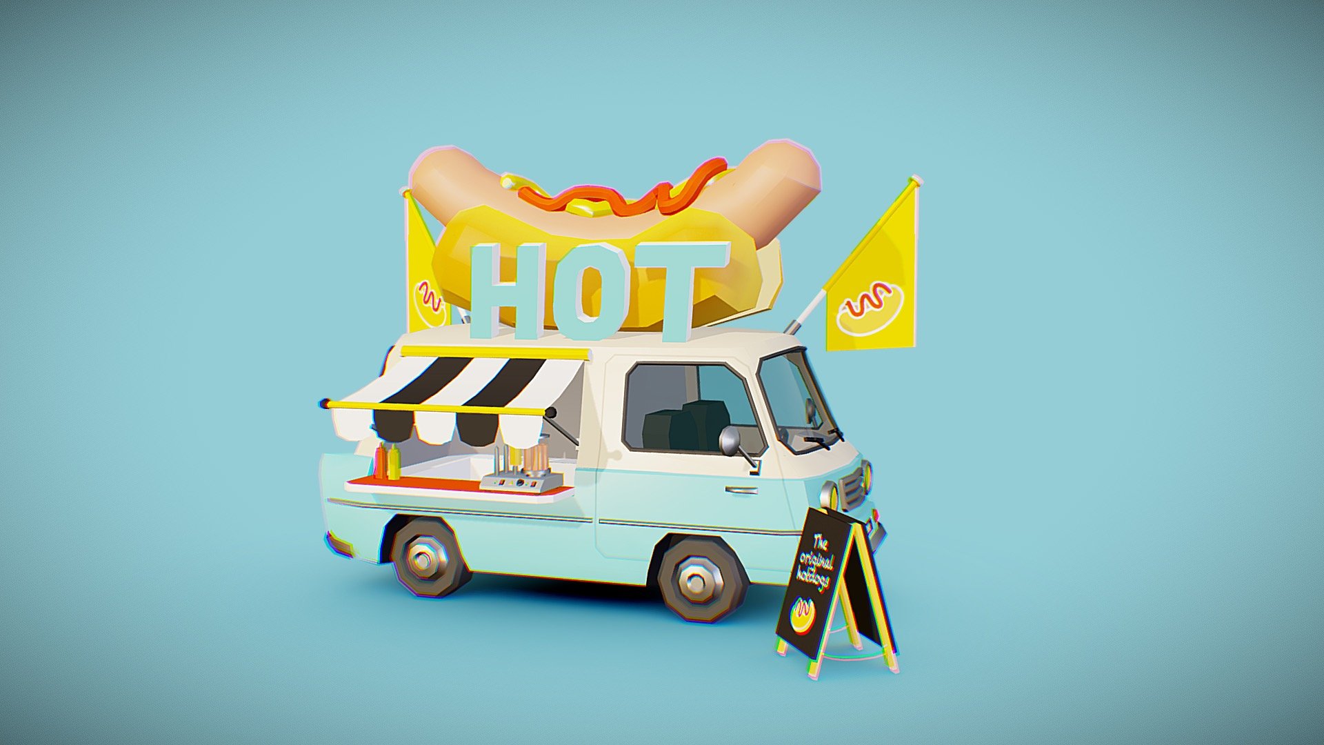 Hotdog Foodtruck Lowpoly 3d model