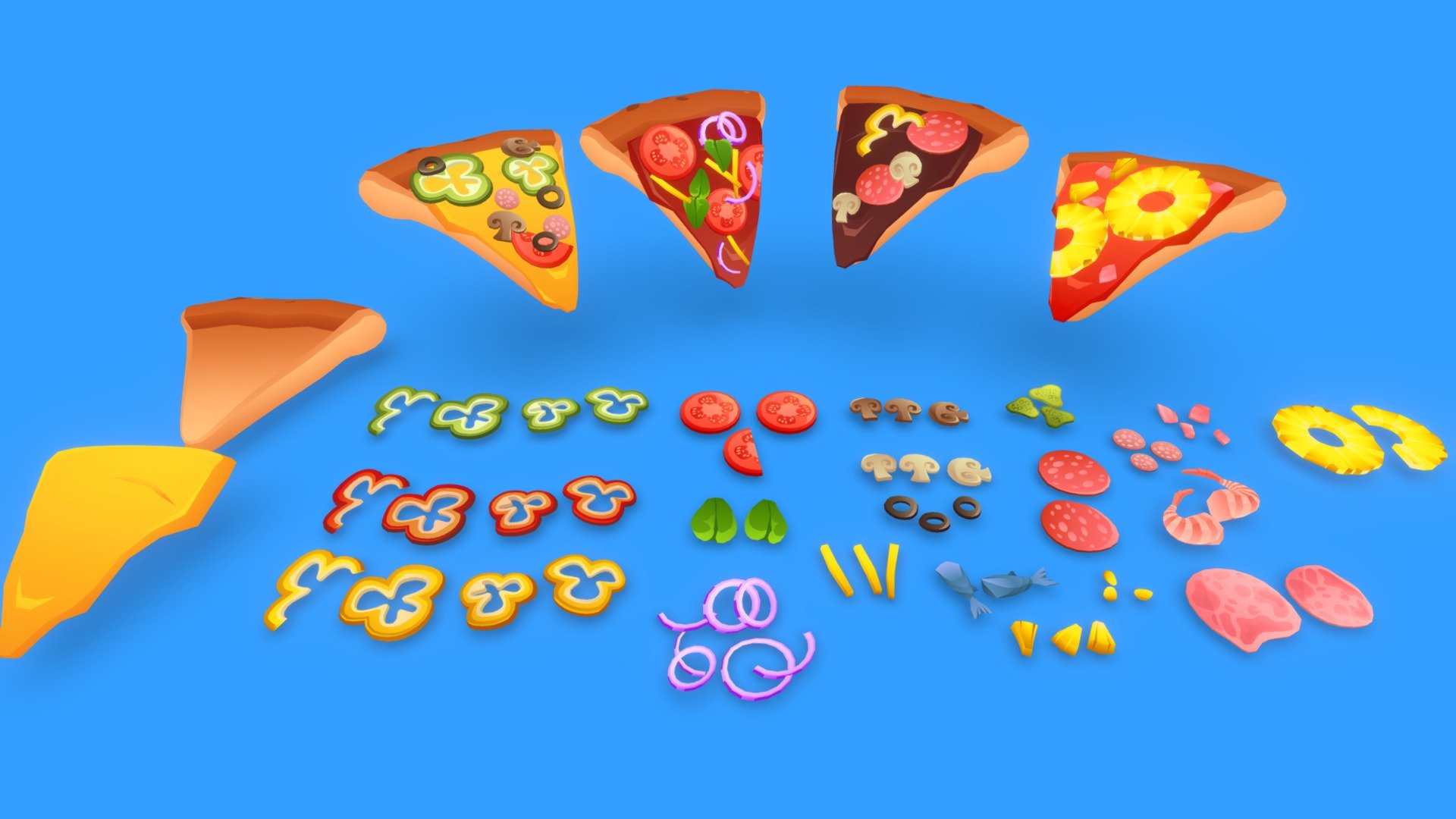 Stylized Unlit Pizza Pack 3d model