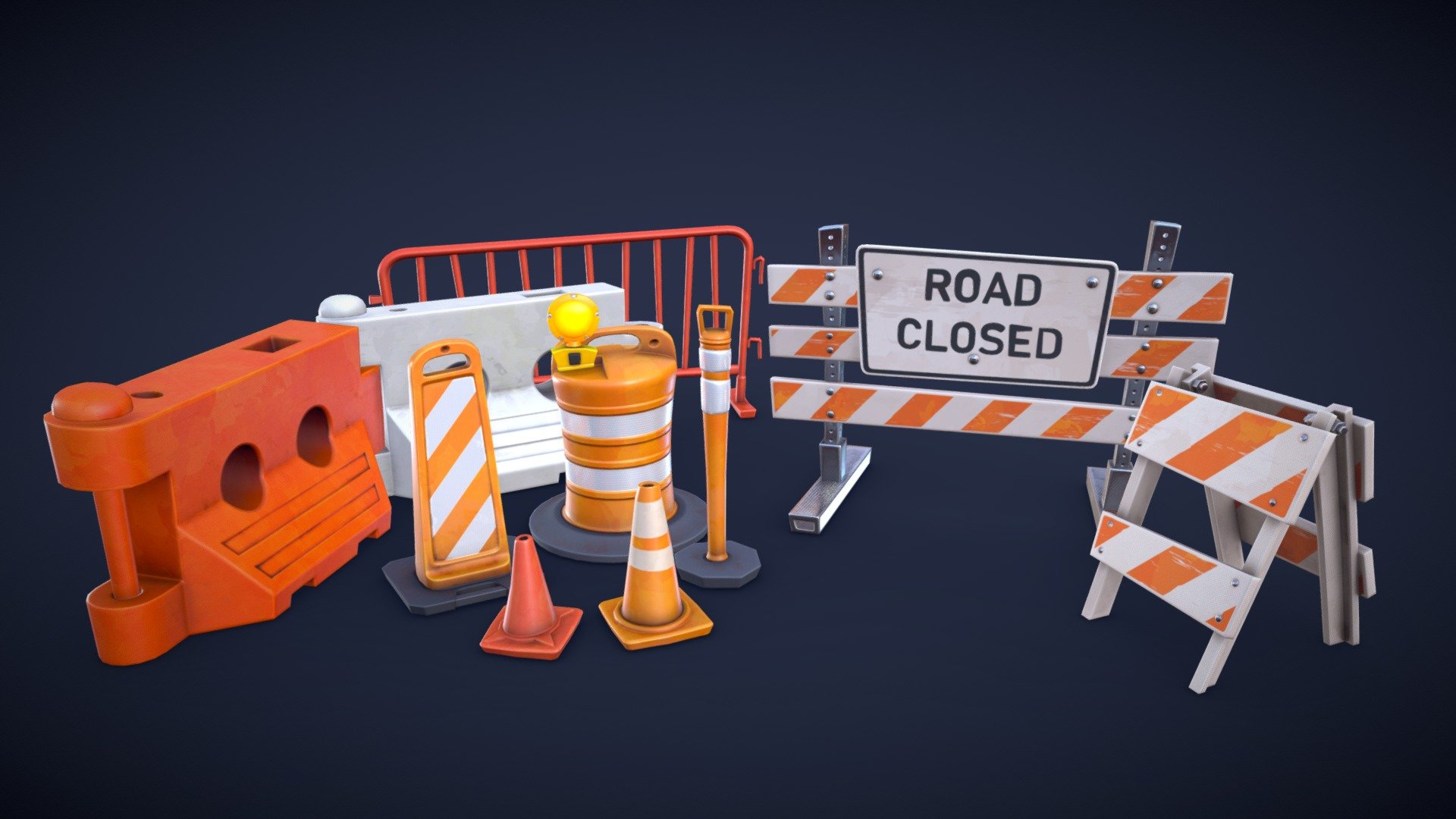 Stylized Traffic Props and Barricades 3d model