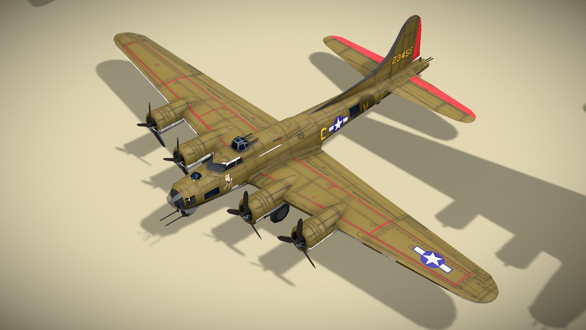 Boeing B-17 Flying Fortress lowpoly WW2 bomber 3d model