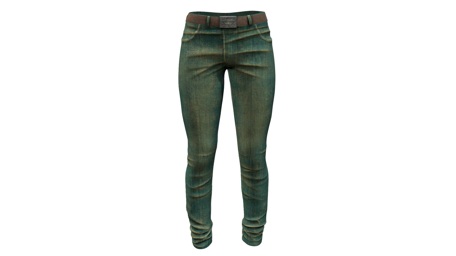 Female Tight Fit Green Hue Denim Pants Jeans 3d model