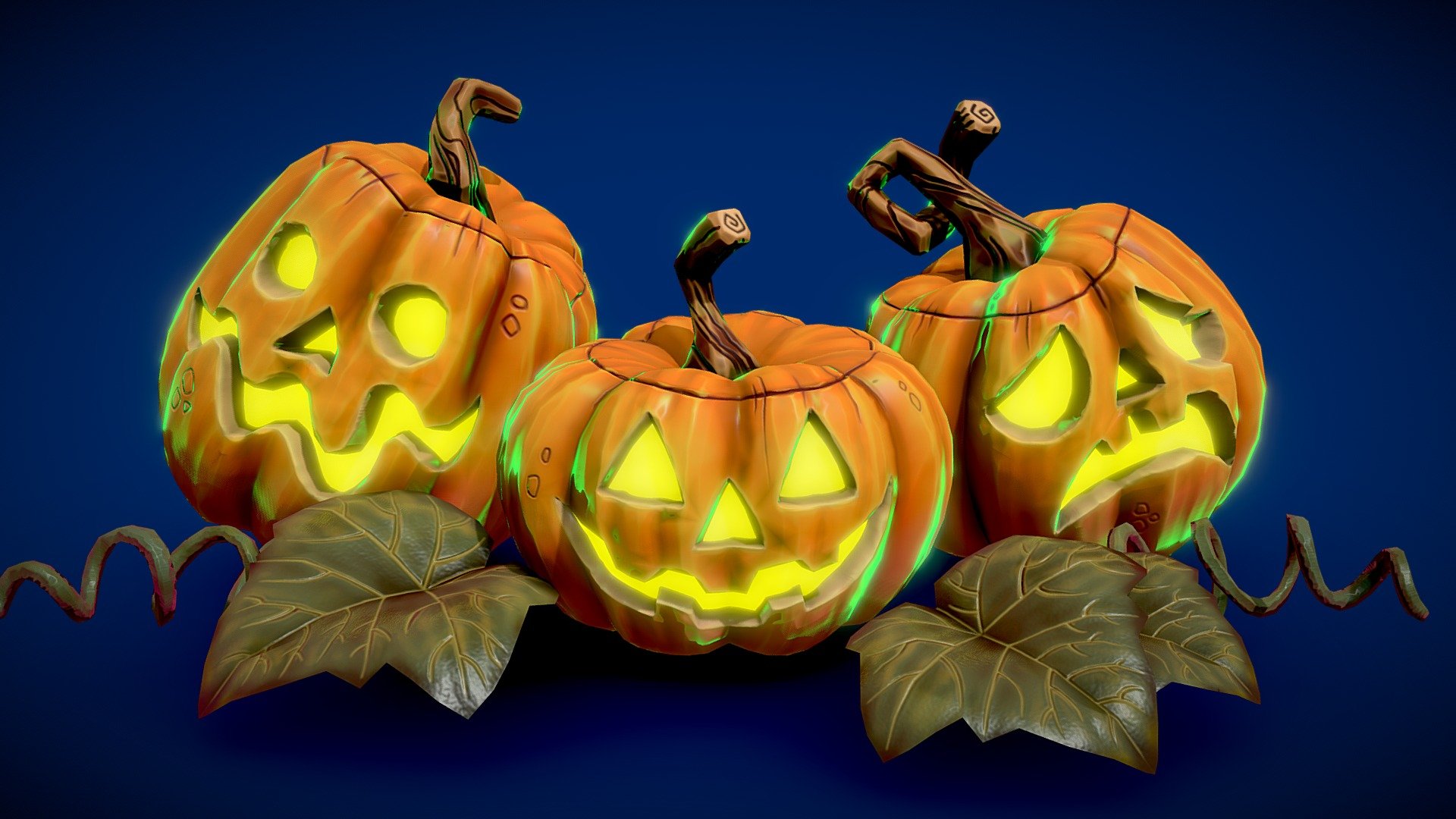 Carved Pumpkin Trio 3d model