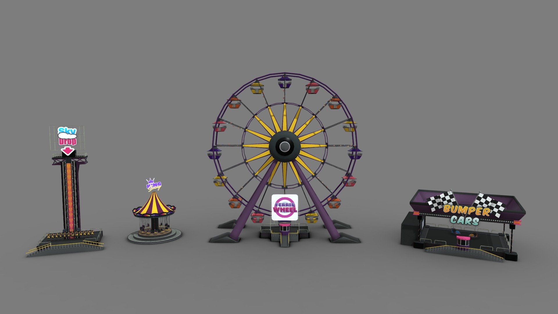 Amusement park game attractions pack 3d model