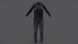 $AVE Female Leather Jacket Denims Tshirt Outfit