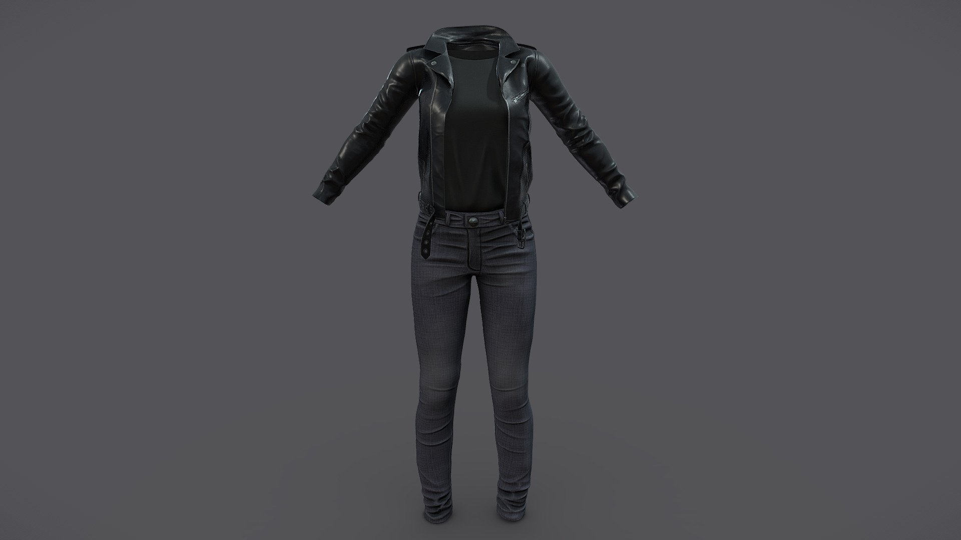 $AVE Female Leather Jacket Denims Tshirt Outfit 3d model