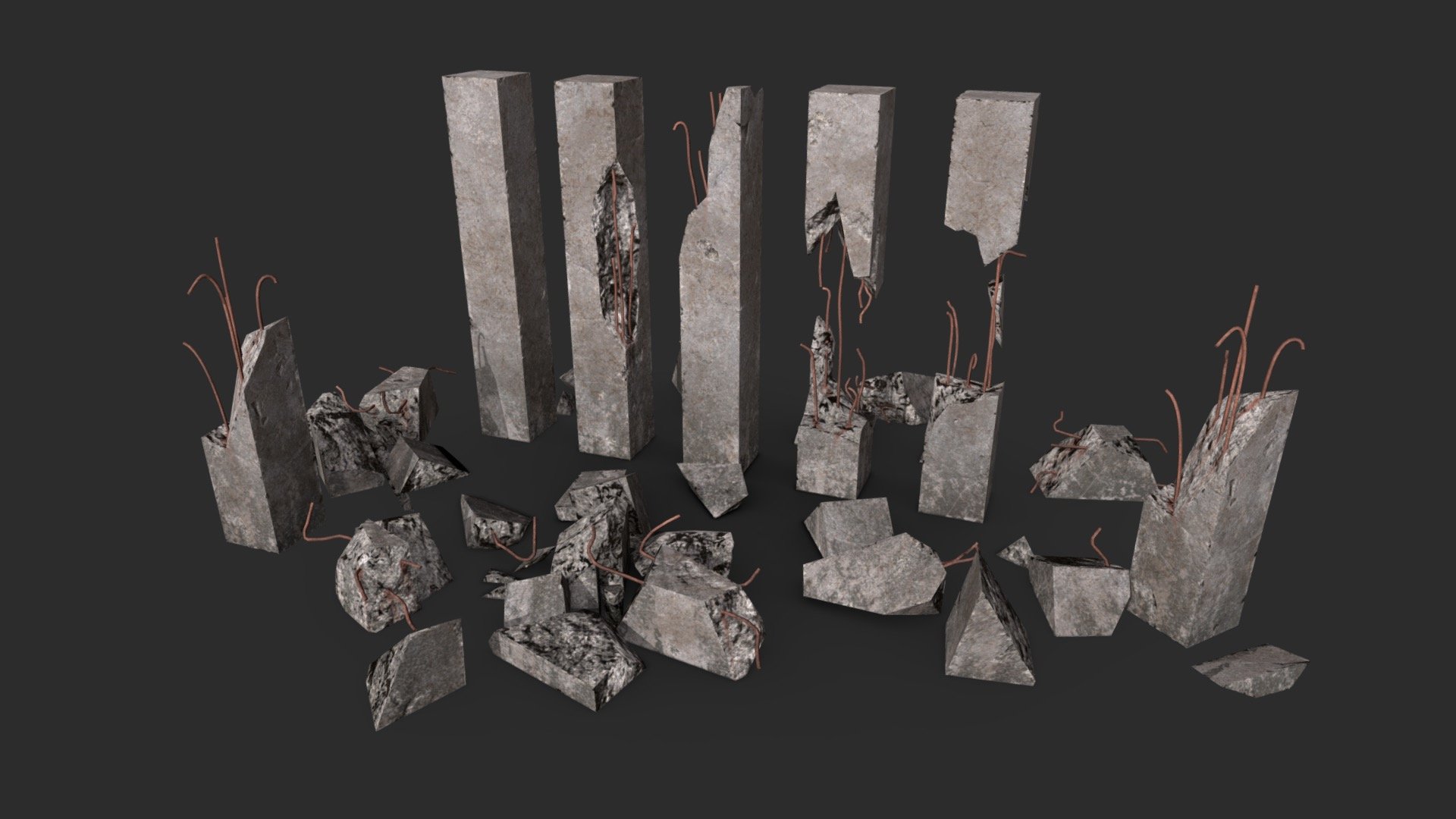 Broken Concrete Pillars Pack 3d model