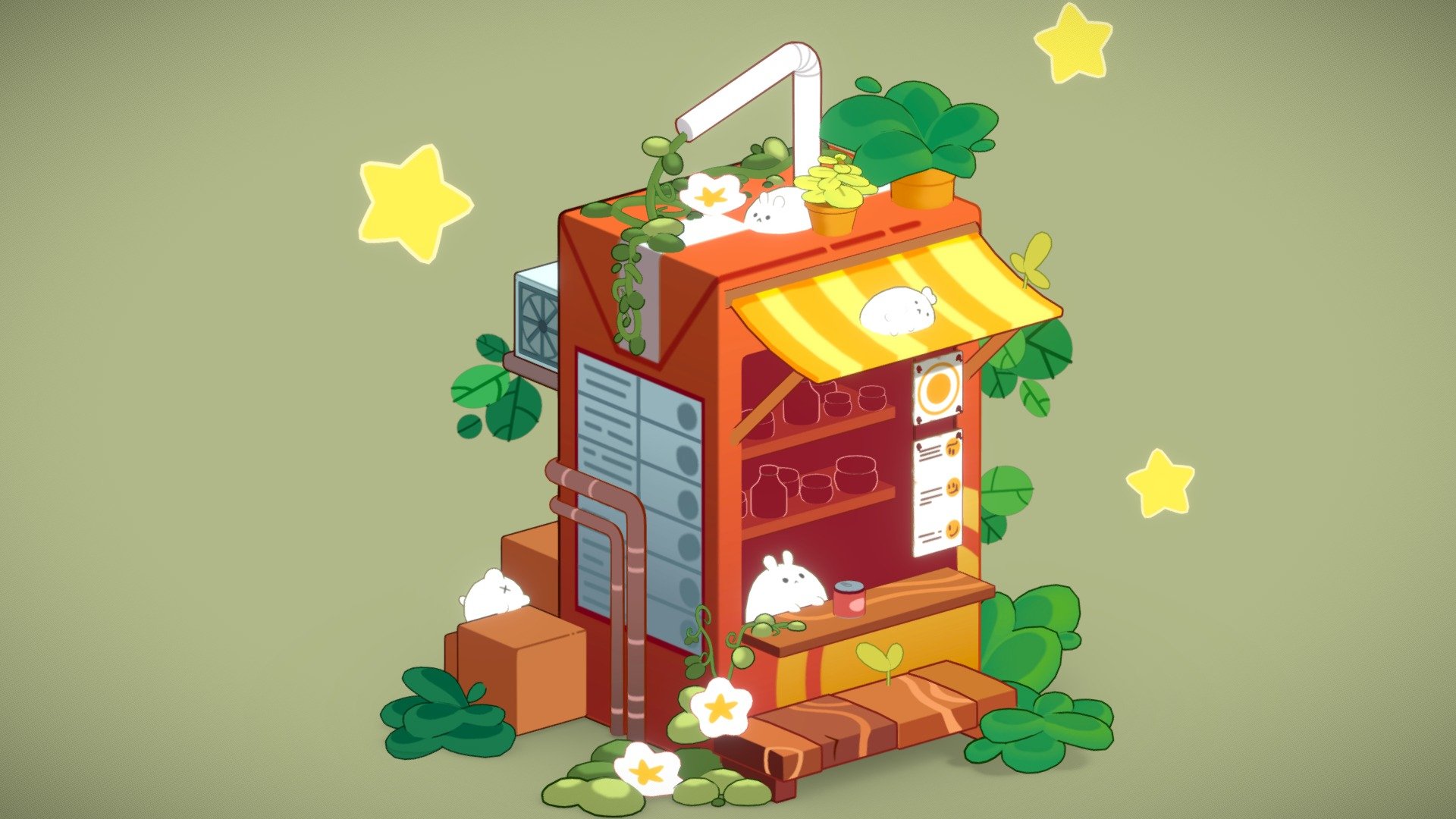 Juice Carton Shop 3d model