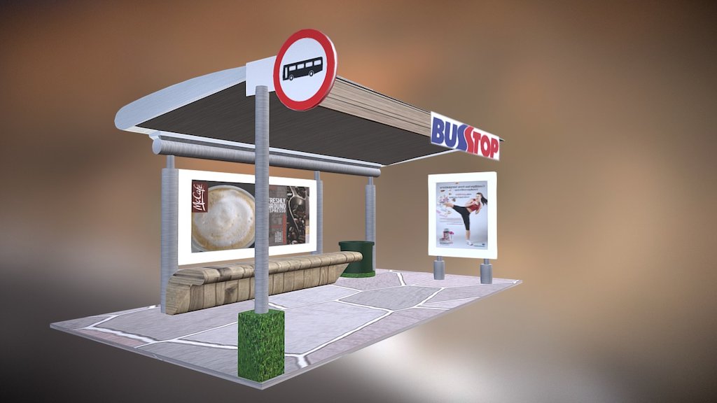 Bus Stop with Solar Panels 3d model