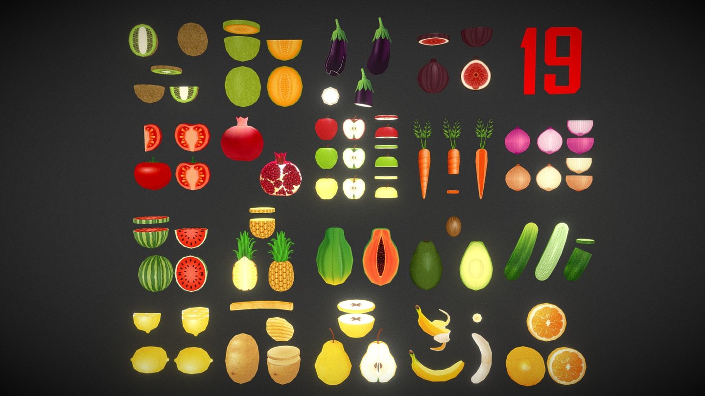 Fruits and Vegetables Low Poly 3d model