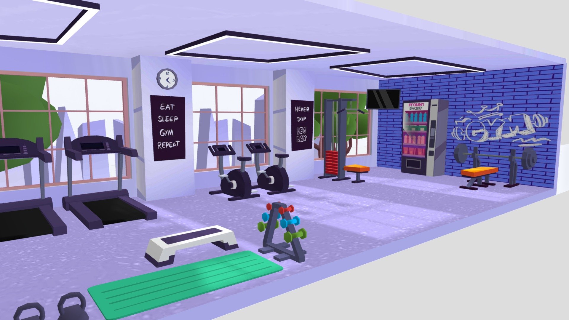 Stylized Low Poly Gym Asset 3d model