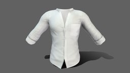 Mens Standing Collar Open Chest White Shirt