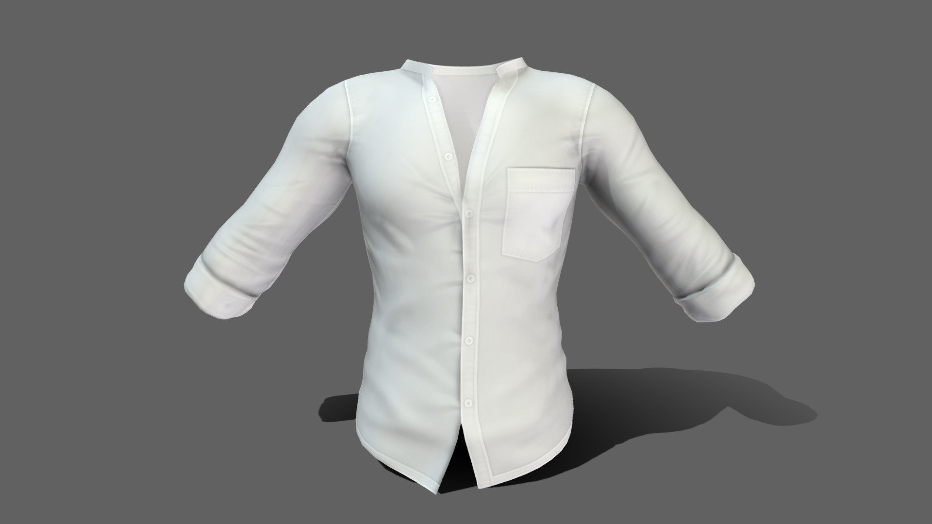 Mens Standing Collar Open Chest White Shirt 3d model