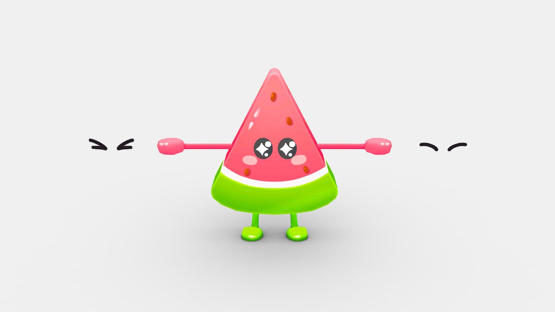 Cartoon watermelon- fruit mascot with expression 3d model